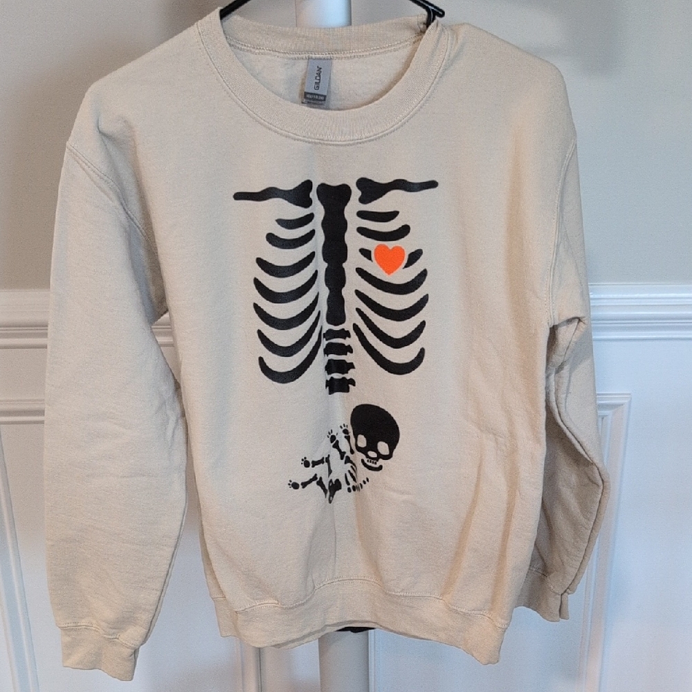 Gildan Cream Skeleton Print Kids Sweatshirt
